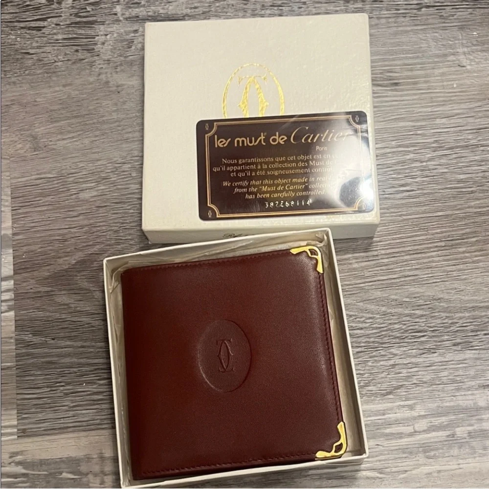 Cartier Burgundy Leather Wallet with Gold Accents